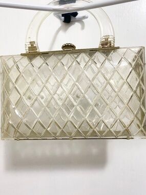 Vintage Clear Lucite with Rhinestones Convertible Clutch Purser